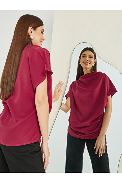 Styli High Neck Draped Detail Regular Fit Blouse