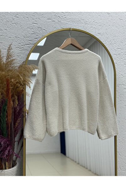 BENAHOLL Alina Bearded Short Oversized Sweater-Zi̇6261 Stone