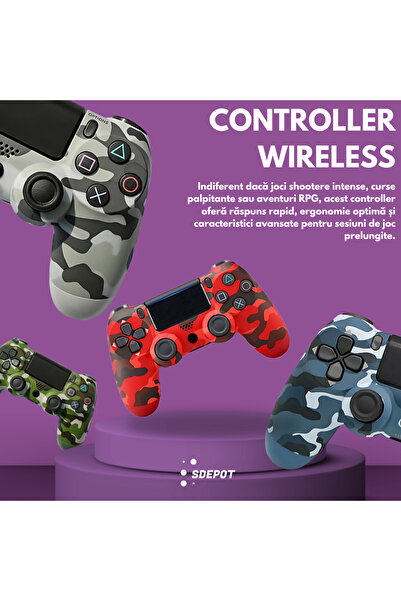SDEPOT ® wireless controller, compatible with PS4, rechargeable battery, camouflage pattern, blue