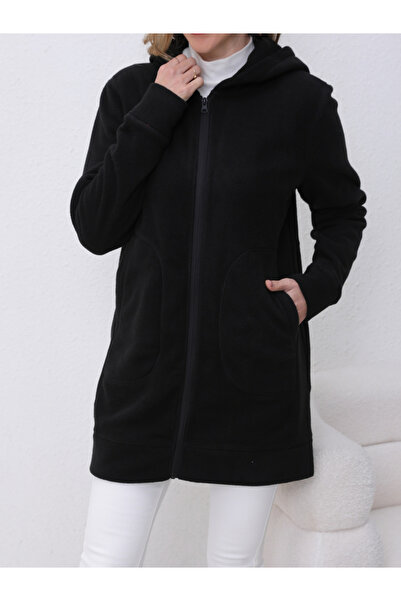 Take Two By Styli Black Longline Zip-Up Hooded Jacket