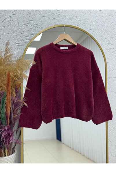 BENAHOLL Alina Bearded Short Oversized Sweater-Zi̇6261 Burgundy