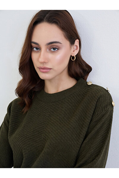 Styli Olive Green Button Detail Sweater