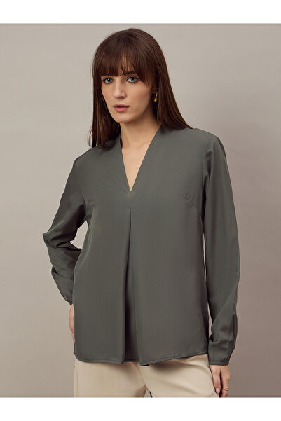 Kuwarii By Styli Grey Relaxed Fit Top with Fold Pleat