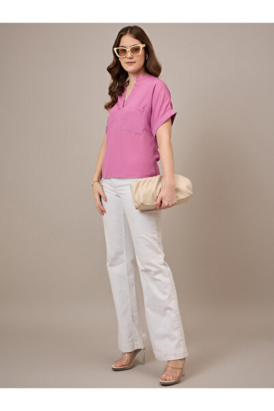 Kuwarii By Styli Pink Regular Fit Top with Patch Pocket