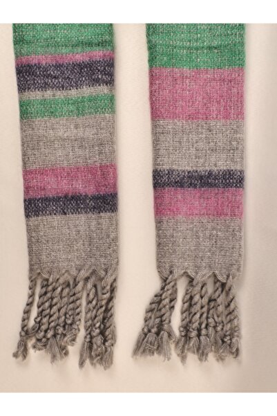 ICONE BAG Κασκόλ με ριγέ σχέδιο Γκρι ροζ πράσινο σάλι