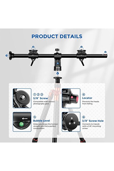 NEEWER 30"/76cm Horizontal Tripod Center Axis Boom Arm (3/8" Screw, Aluminum)