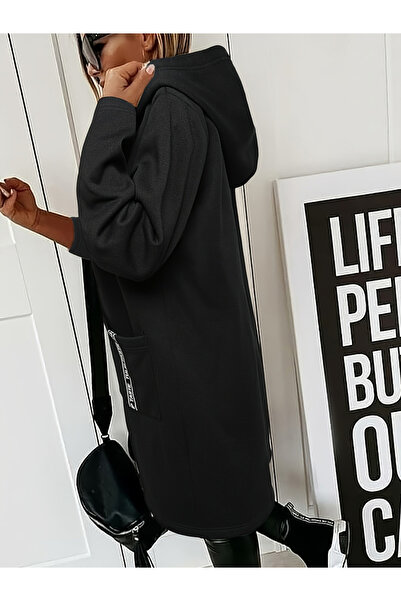 Take Two By Styli Black Zip Up Longline Hoodie Jacket