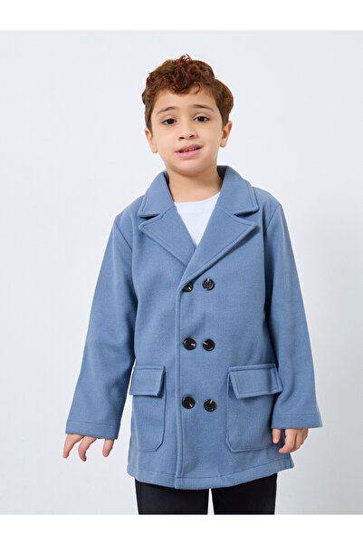 Styli Boys Blue Button Detail Notch Lapel Coat