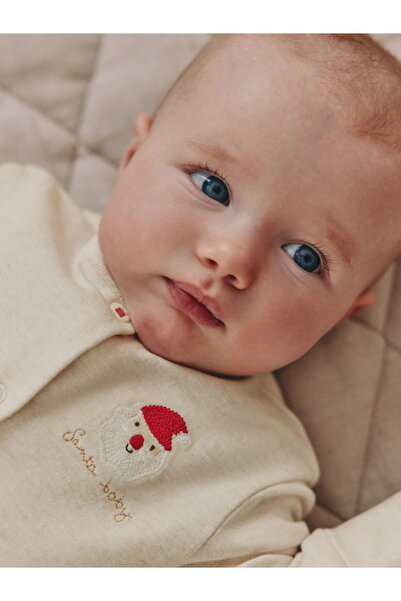 Next Baby 100% Organic Cotton Character Patterned Cream Christmas Jumpsuit Alyh11970