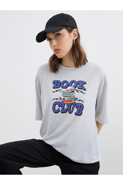 Take Two By Styli Grey Book Club Graphic Oversized T-Shirt