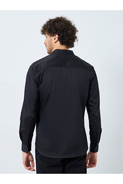 Styli Men Black Plain 60s Satin Long Sleeve Slim Fit Shirt