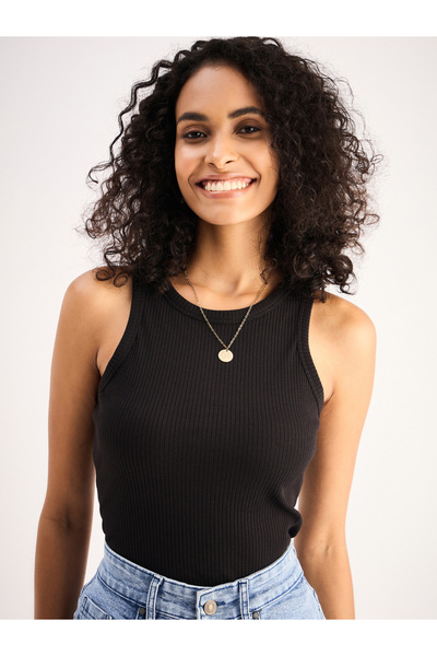 Sassafras By Styli Women Black Ribbed Sleeveless Round Neck Top