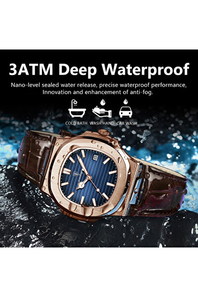 POEDAGAR Ανδρικό Ρολόι Χειρός Fashion Quartz Casual Καφέ Δέρμα Μπλε