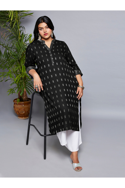 Globus By Styli Plus Size Black Zari Detail Workwear Kurta