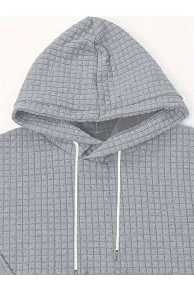 Take Two By Styli Men Grey Textured Pullover Hoodie