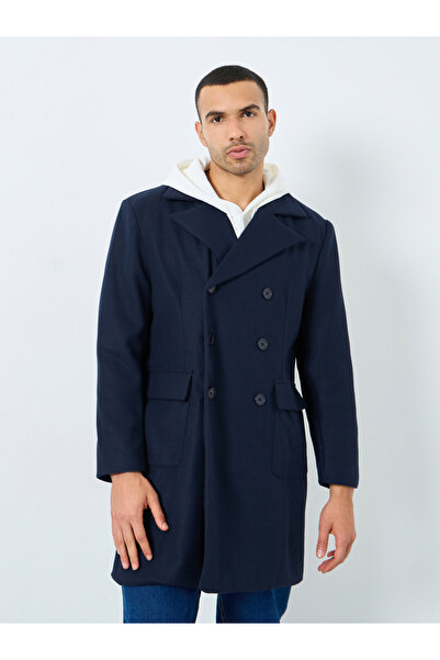 Styli Men Navy Oversized Double Breasted Wool Like Coat