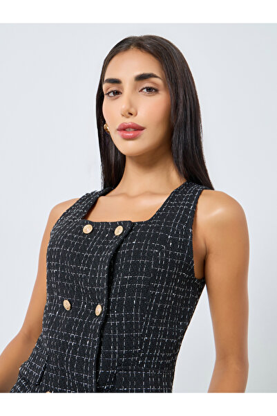 Styli Black Tweed Square Neck Waistcoat