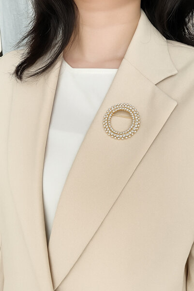 AGAPI Broş Gold İnci Detaylı Kadın Broş