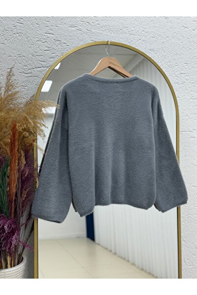 BENAHOLL Alina Bearded Short Oversized Sweater-Zi̇6261 Anthracite