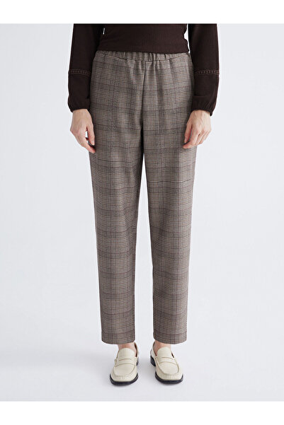 LC Waikiki Lcw Grace Brown Elastic Waist Plaid Women's Trousers