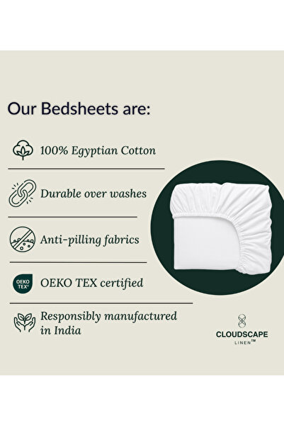 Cloud Scape Linen 600 Thread Count 100% Egyptian Cotton Bedsheet and Pillowcase Set (180x200 cm)
