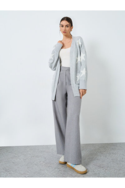 Take Two By Styli Grey Star Pattern Longline Cardigan