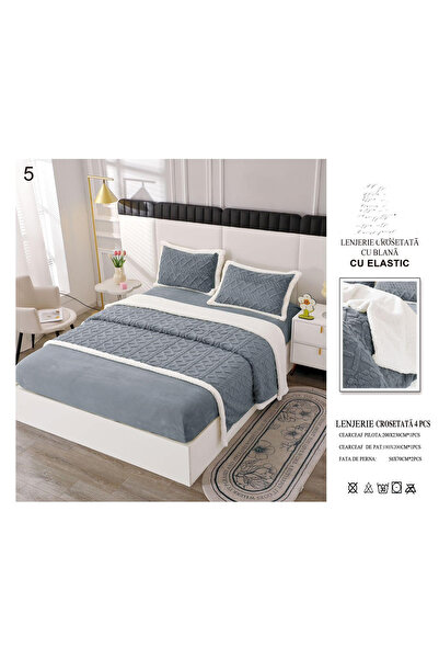 FIONNA.RO Knitted Bed Linen With Fur And Elastic - Grey