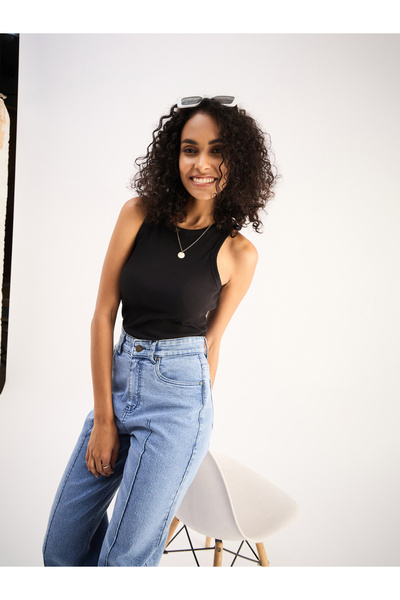 Sassafras By Styli Women Black Ribbed Sleeveless Round Neck Top