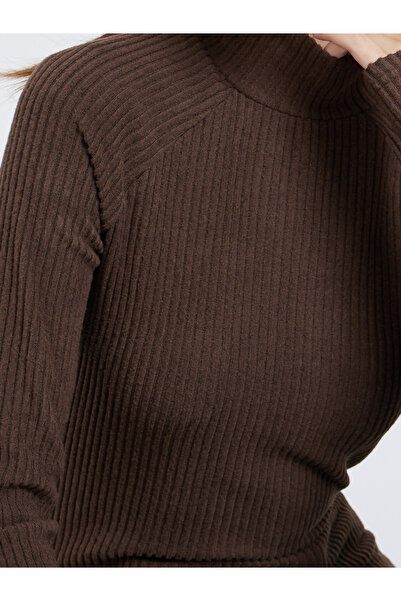 Styli Brown Ribbed High Neck Knit Top