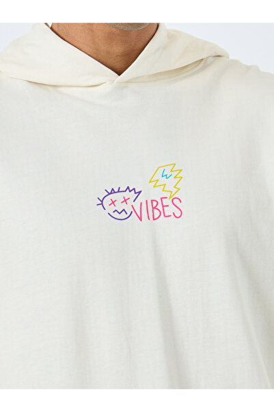 Styli Men Cream Graphic Print Oversized Hoodie