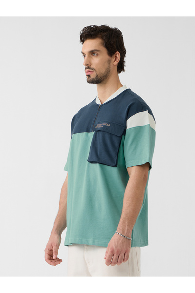 The Souled Store By Styli Men Green Color Block Oversized Polo
