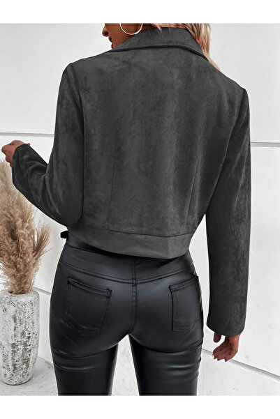 Take Two By Styli Grey Cropped Suede Look Jacket