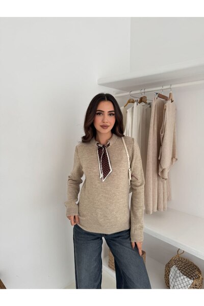 DONNA LISSA Women's Ribbon Detailed Long Sleeve Soft Knit Sweater Dl73