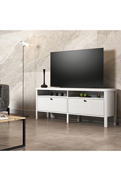Sakura Ahşap Hunerika Olite 2 çekmeceli tv ünitesi-Wood Beyaz-Minifiks Bağlan...