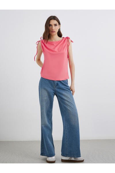 Take Two By Styli Pink Sleeveless Tie-Shoulder Top