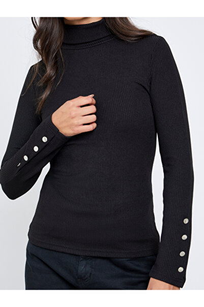 Styli Black Knit Turtleneck Top with Long Sleeves