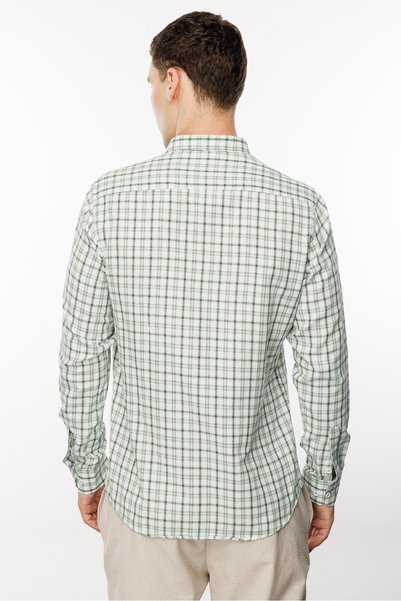 İgs Men's Light Green Dynamic Fit Plaid Pattern Button down Collar Long Sleeve Shirt