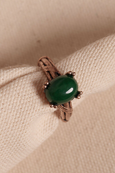 Süspüs Accessories خاتم نحاسي أصلي قابل للتعديل مع حجر العقيق الأخضر