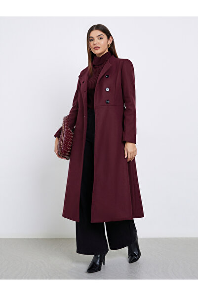 Styli Burgundy Regular Fit Wool Like Midi Coat