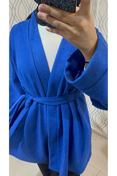 DİLEKBUTİK Cobalt Blue Unlined Kaşe Winter Kimono