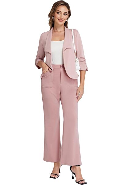 Belle Poque Elegant women's trousers, Belle Poque, vintage elastic high waist, pink, XL