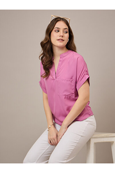 Kuwarii By Styli Pink Regular Fit Top with Patch Pocket
