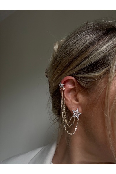Rossetto Atelier İthal Çelik Wery Star Ear cuff & Küpe