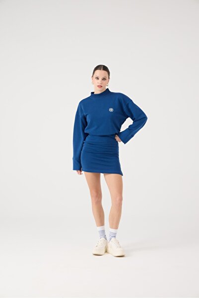 HOLLY LOLLY Yırtmaçlı Dokuma Kumaş Mini Claire Elbise Mavi