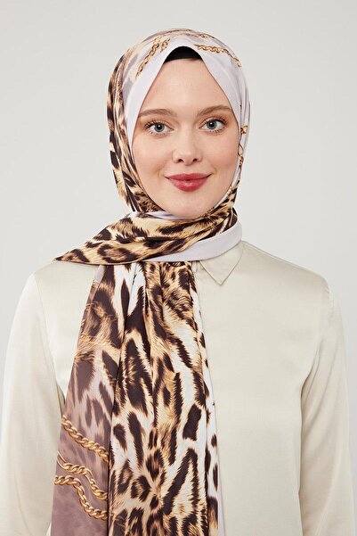 Levidor Siyah Leopar Desen Violet Medine İpeği Şal