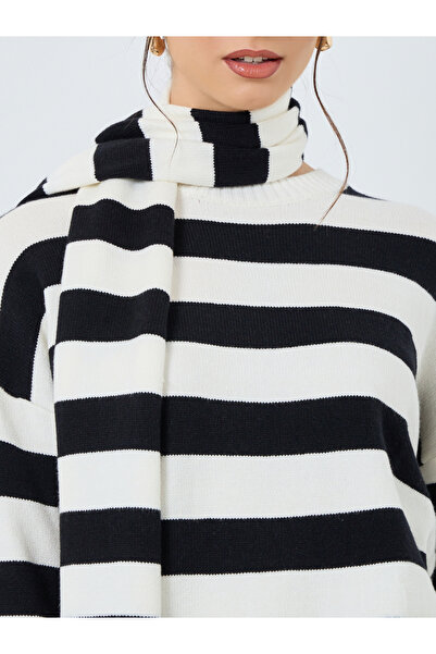 Take Two By Styli Striped Relaxed Fit Sweater with Neck Scarf
