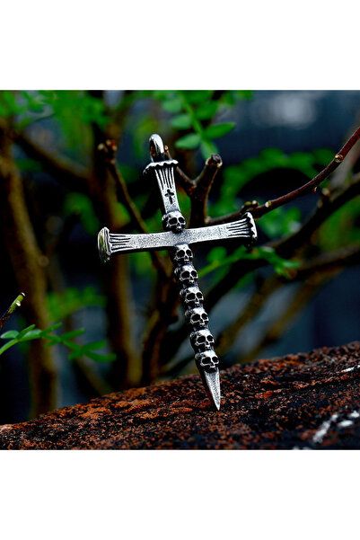 Viking Kurukafa Haç Cross Tasarım S+ Kalite 316L Paslanmaz Kararmaz Çelik Kolye