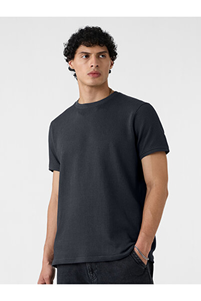The Souled Store By Styli Men Charcoal Textured Crew Neck Korean T-Shirt