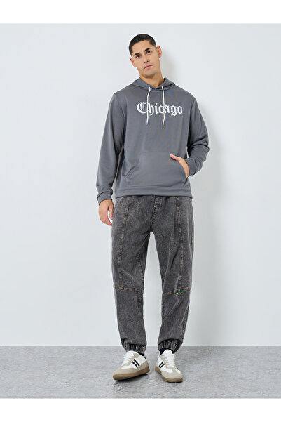 Take Two By Styli Men Grey Chicago Print Hoodie