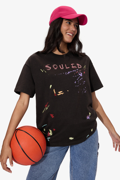 The Souled Store By Styli Brown Graphic Print Oversized T-Shirt